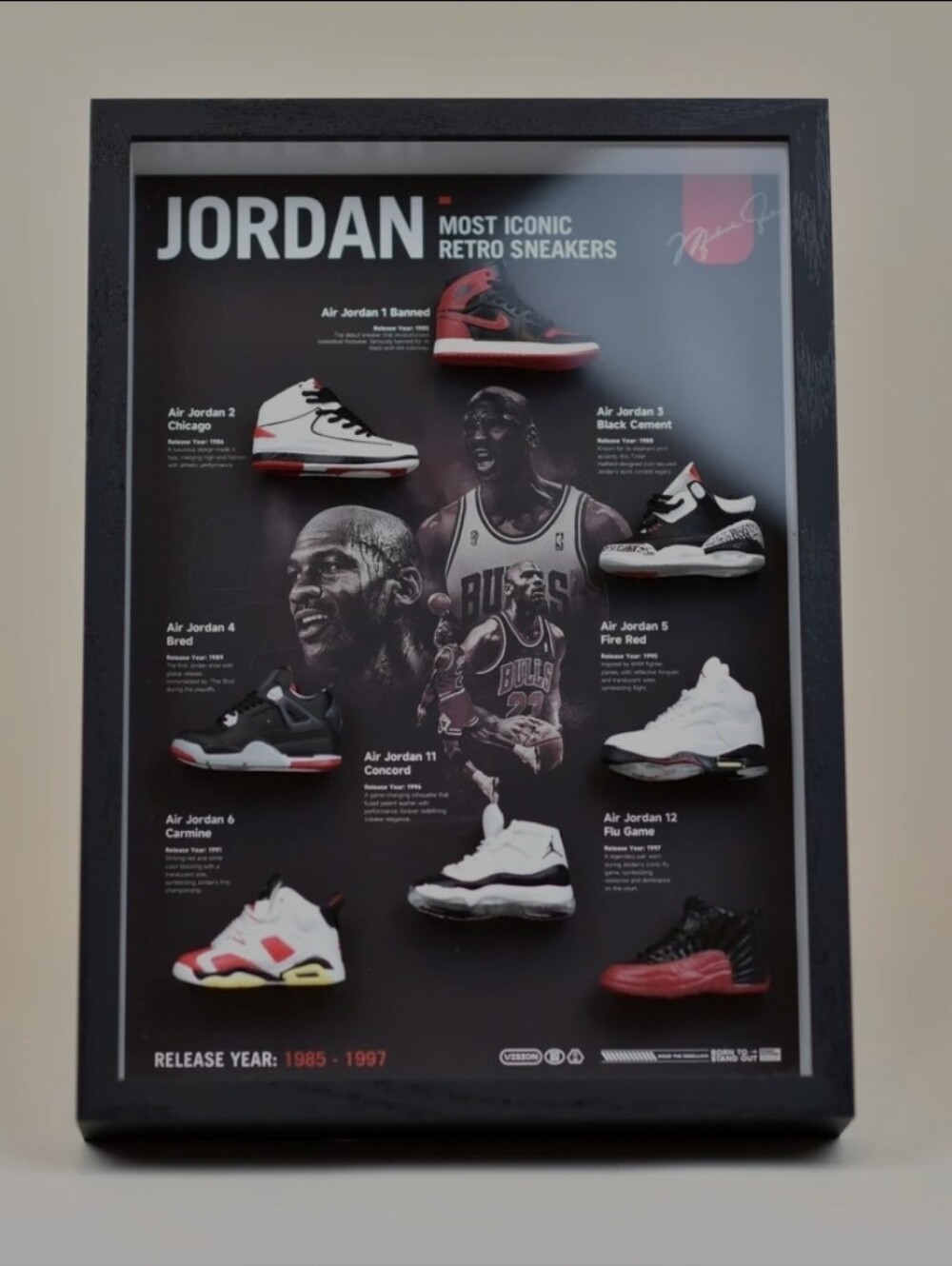 The Ultimate Michael Jordan Display Frame | Features 8 Iconic Mini Air Jordan